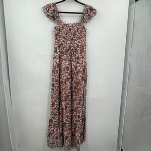 Love The Label Orange Floral Print Ruffle Long Evening Gown Dress Size Small